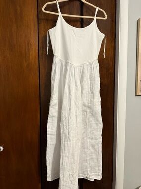 aerie White Maxi Sundress with Spaghetti Straps